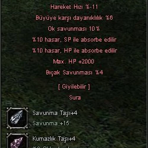  Kara büyü zırh +4